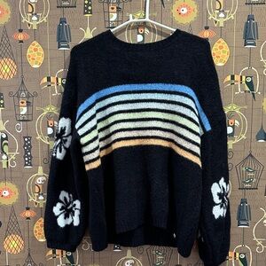 Rip Curl Striped Black Sweater with Floral Design